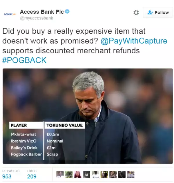 Access bank shades Man United after they lost 4-0 to Chelsea yesterday